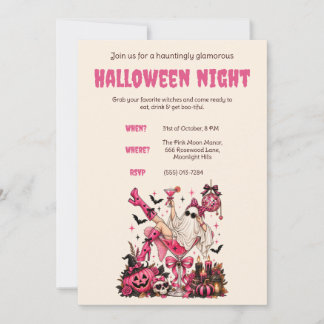 Invitación a una fiesta de Halloween con tema rosa