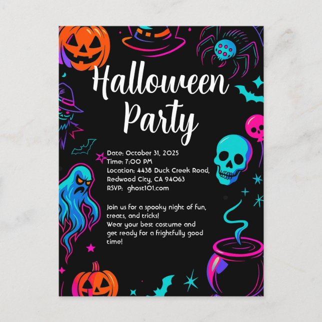 Invitación a una fiesta de Halloween espeluznante (Anverso)