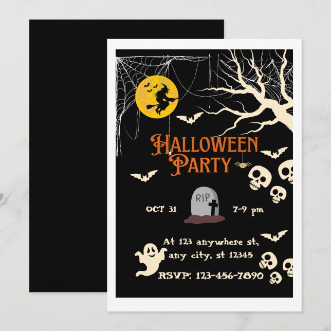 Invitación a una fiesta de Halloween espeluznante (Anverso / Reverso)