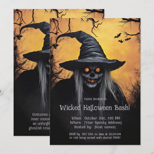 Invitación a una Fiesta de Halloween Malvada (Anverso / Reverso)