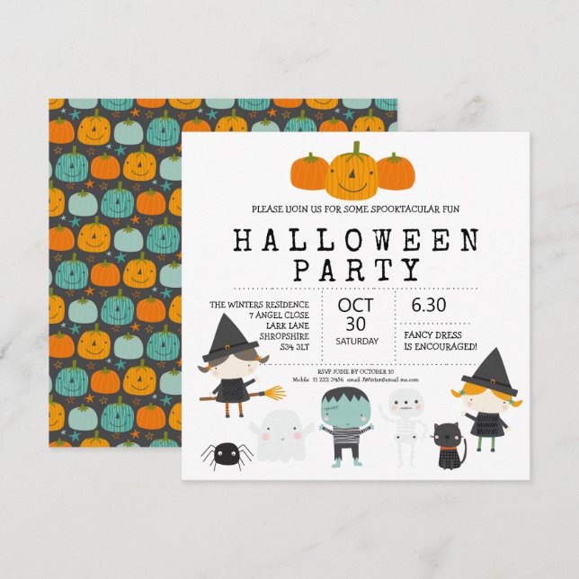 Invitación a una fiesta de Halloween moderna, dive (Anverso / Reverso)