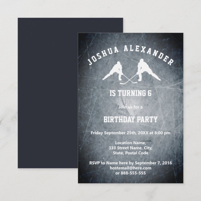Invitación a una fiesta de hockey sobre hielo (Anverso / Reverso)