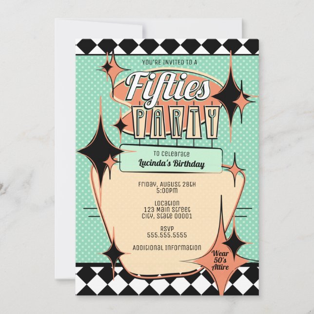 Invitación a una fiesta de los años cincuenta de e (Anverso)