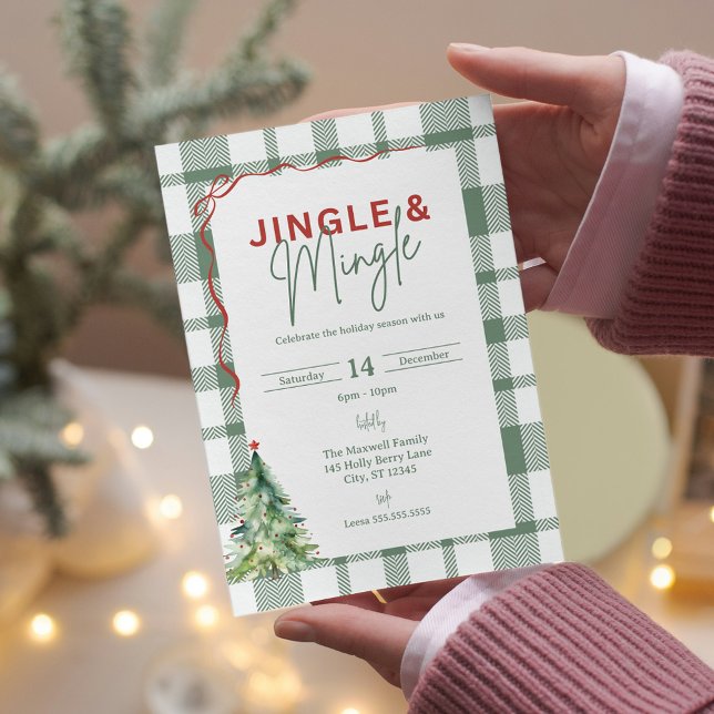 Invitación a una fiesta de Navidades simples y sim (Simple Jingle & Mingle Christmas Party Invitation Postcard)