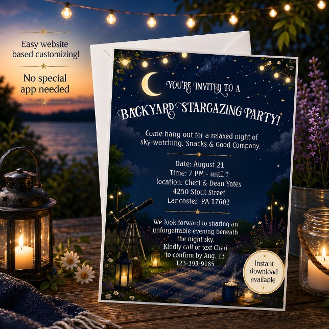 Invitación a una fiesta de observación de estrella (Backyard Stargazing Party Invitation)