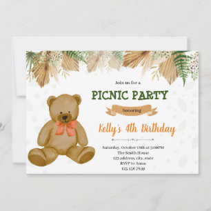 Invitación a una fiesta de picnic de oso boho