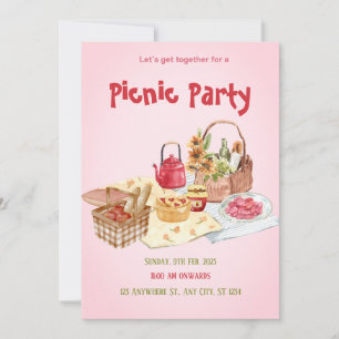 Invitación a una fiesta de picnic rosa roja