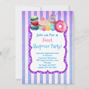 Invitación a una fiesta de pijamas con pastel de d