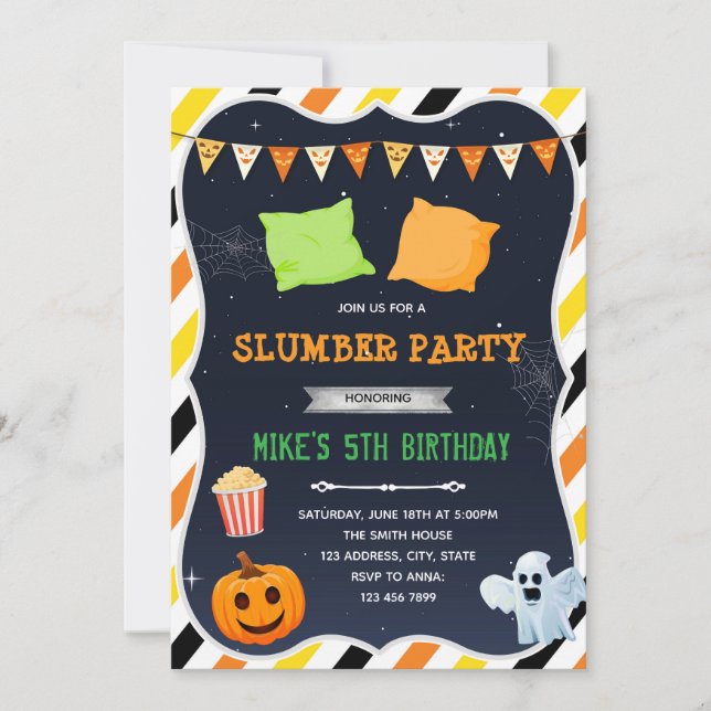 invitación a una fiesta de pijamas de Halloween (Anverso)