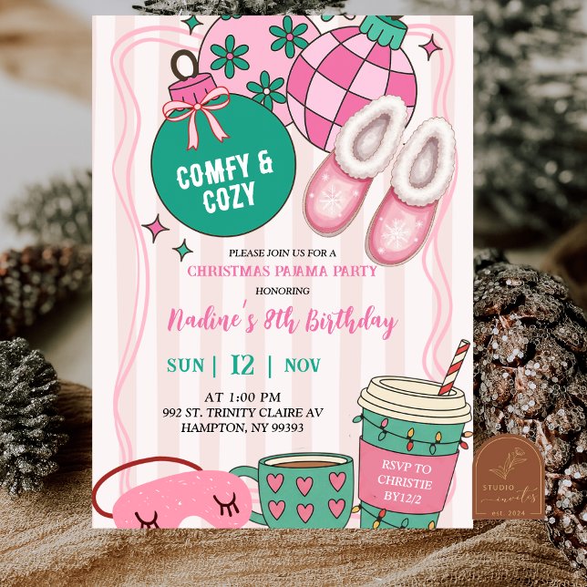 Invitación a una fiesta de pijamas de Navidad retr (Subido por el creador)