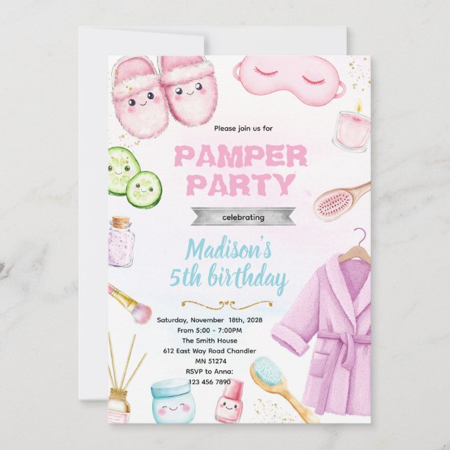 invitación a una fiesta de pijamas de spa adorable (Anverso)