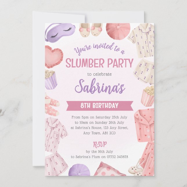 Invitación a una fiesta de pijamas rosa - Noche de (Anverso)