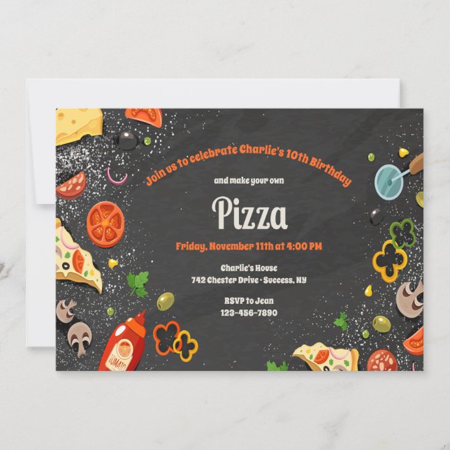Invitación a una Fiesta de Pizza Casera (Anverso)