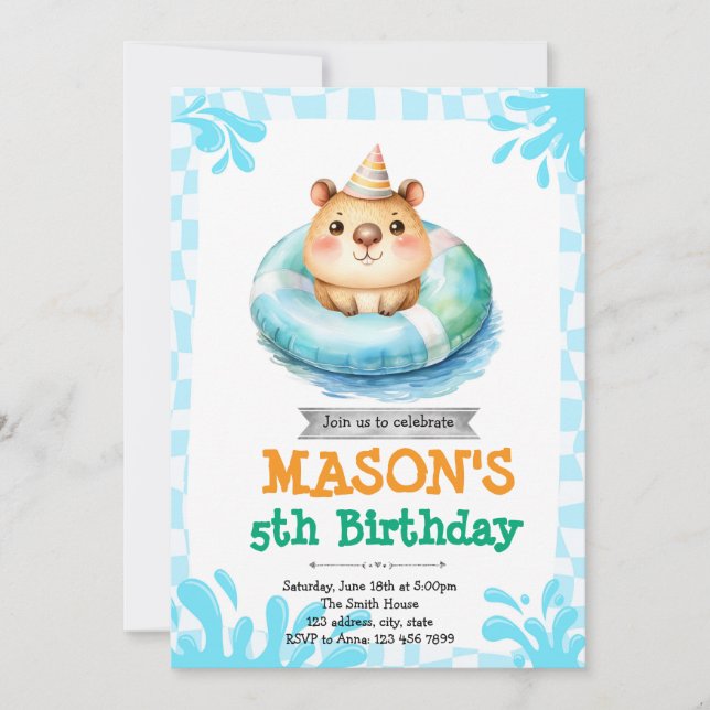 Invitación a una fiesta de pool de Capybara (Anverso)