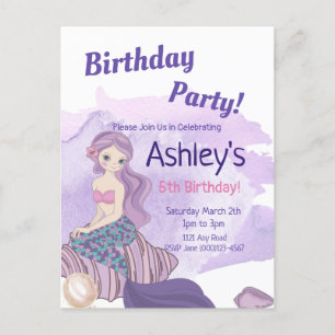 Invitación a una fiesta de sirena, cumpleaños de s