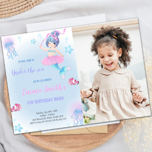 Invitación a una fiesta de sirena de personalizabl