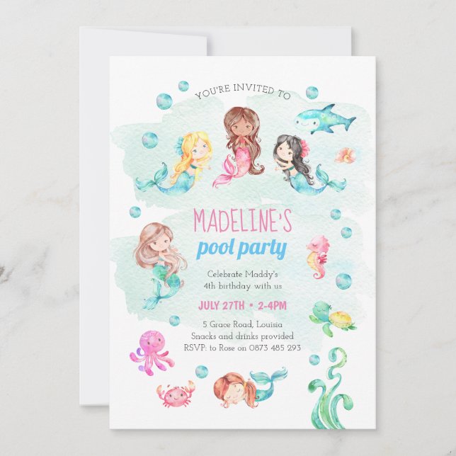 Invitación a una fiesta de sirena, fiesta de la pi (Anverso)