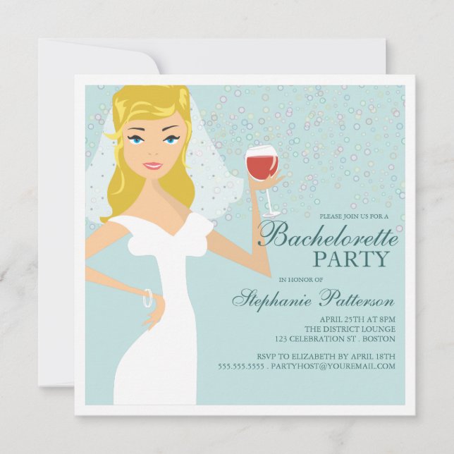 Invitación a una fiesta de soltera de vino de novi (Anverso)