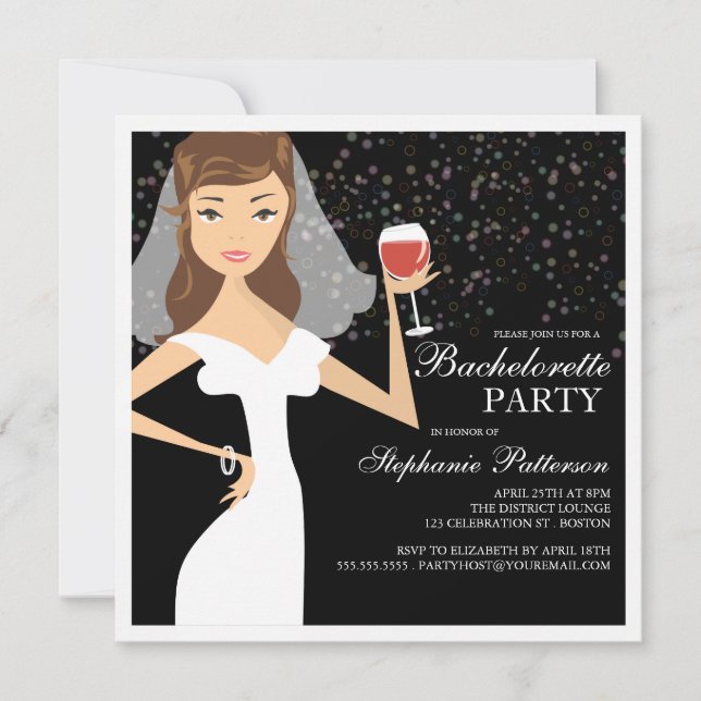 Invitación a una fiesta de soltera de vino de novi (Anverso)