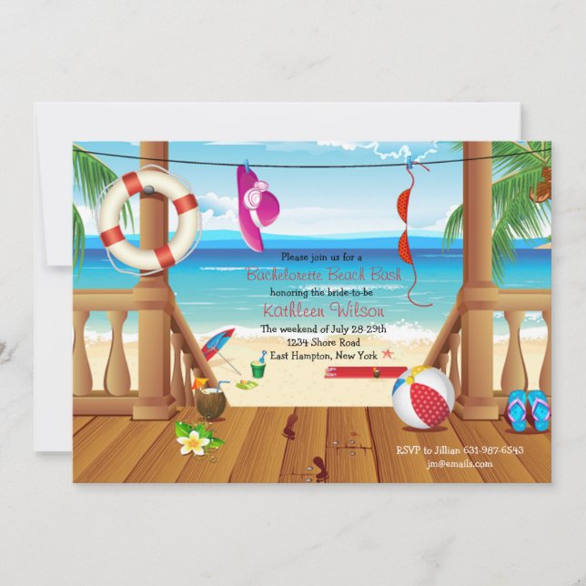 Invitación a una fiesta de soltera en Beach House (Anverso)