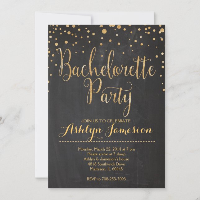 Invitación a una fiesta de soltería de Purpurina e (Anverso)
