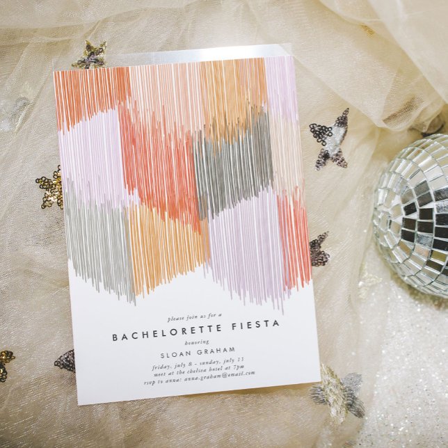 Invitación a una fiesta de soltería moderna (Pink modern fringe bachelorette party invitation.)