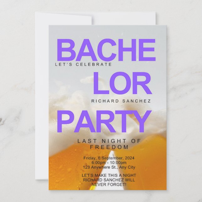 Invitación a una fiesta de soltero inspirada en la (Anverso)