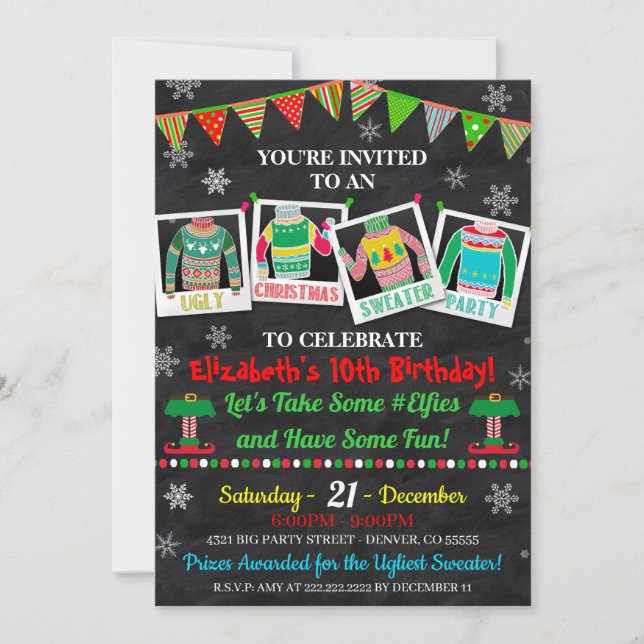 Invitación a una fiesta de suéter feo (Anverso)