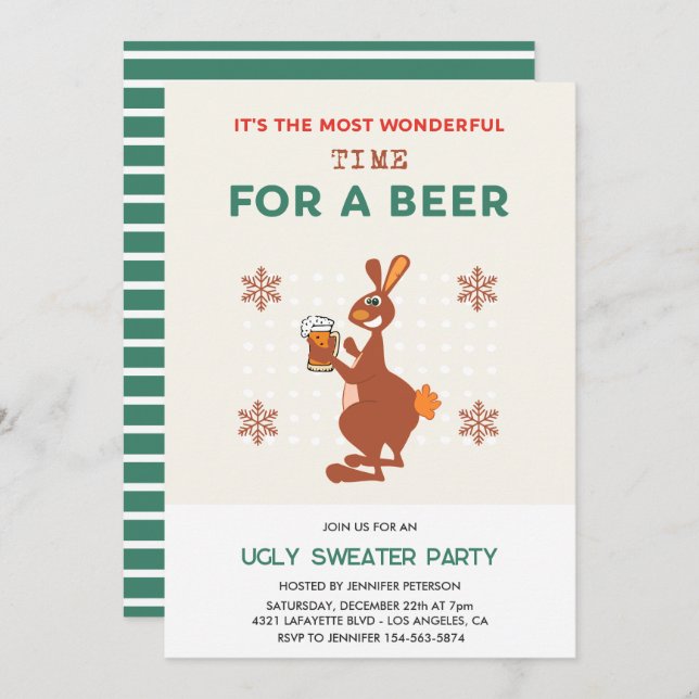 Invitación a una fiesta de suéter feo Funny Beer P (Anverso / Reverso)