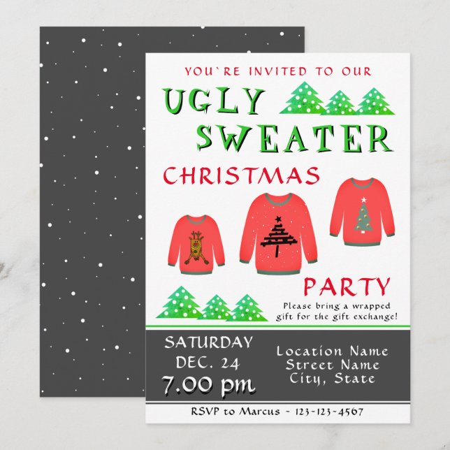 Invitación a una fiesta de suéter feo - Navidades  (Anverso / Reverso)