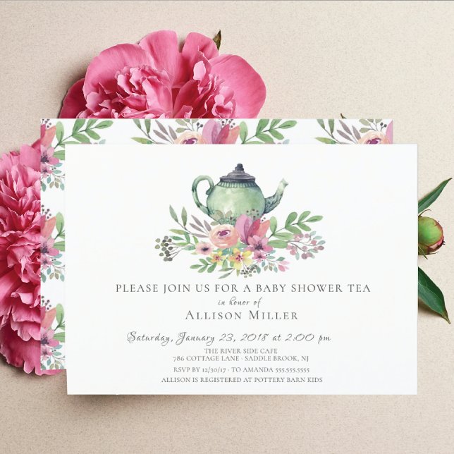 Invitación a una fiesta de té acuarela floral para (Subido por el creador)