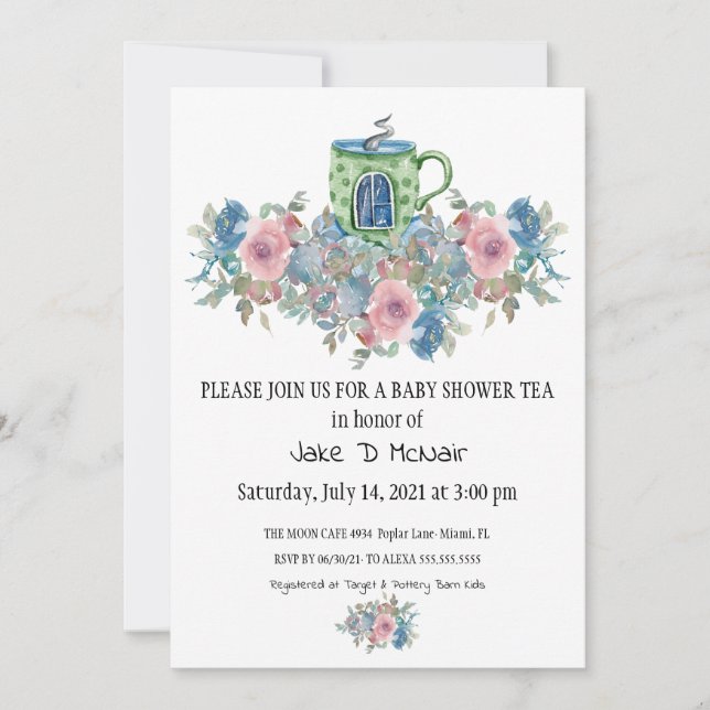Invitación a una fiesta de té acuarela floral para (Anverso)