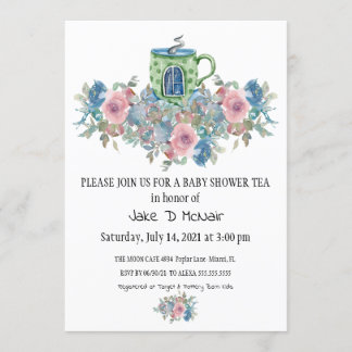 Invitación a una fiesta de té acuarela floral para