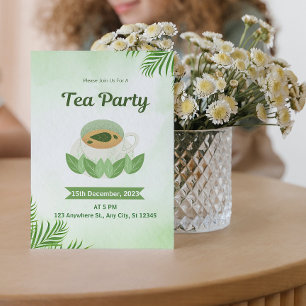 Invitación a una fiesta de té con acuarela simple 