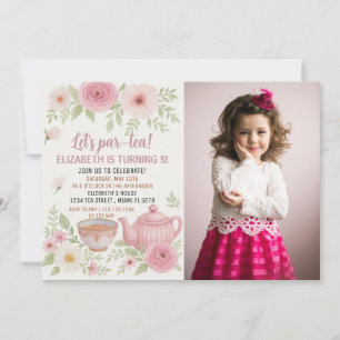 Invitación a una fiesta de té con diseño floral y 