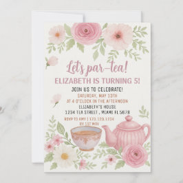 Invitación a una fiesta de té con diseño floral y