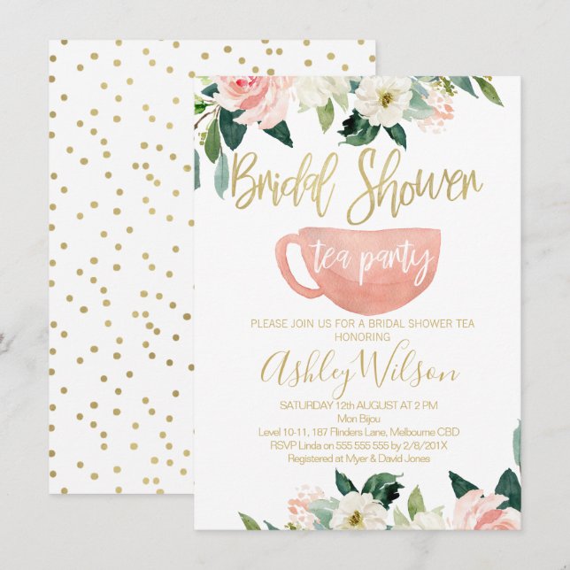 Invitación a una fiesta de té con ducha de novia f (Anverso / Reverso)