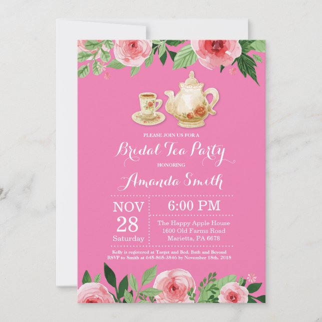 Invitación a una fiesta de té con ducha nupcial ro (Anverso)
