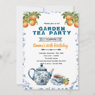 invitación a una fiesta de té con estampado de chi
