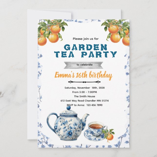 invitación a una fiesta de té con estampado de chi (Anverso)