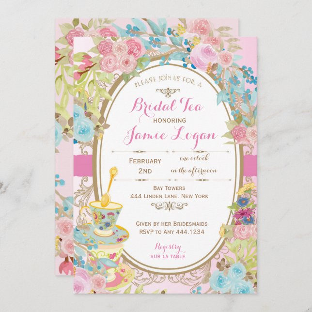 Invitación a una fiesta de té con flores en la duc (Anverso / Reverso)