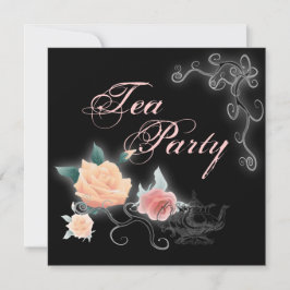 Invitación a una fiesta de té con flores rosadas p
