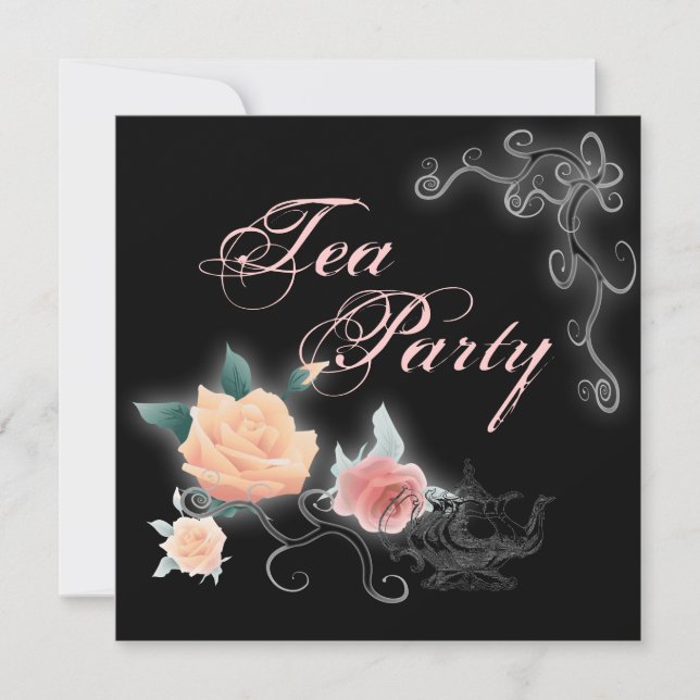 Invitación a una fiesta de té con flores rosadas p (Anverso)