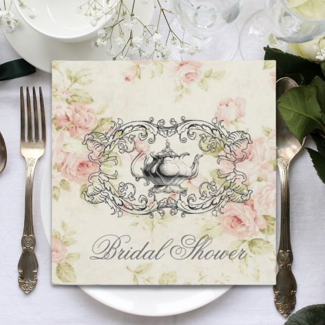 Invitación a una fiesta de té con flores rosadas p (Pink Floral Bridal Shower Tea Party Invitation)