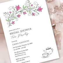 Invitación a una fiesta de té con flores rosadas p