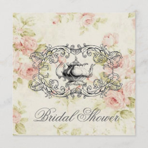 Invitación a una fiesta de té con flores rosadas p