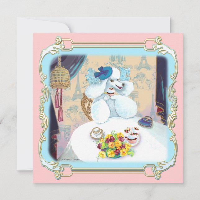 Invitación a una fiesta de té con pastelitos de ca (Anverso)