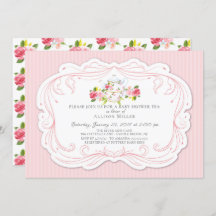 Invitación a una fiesta de té de Baby Shower Rosa 