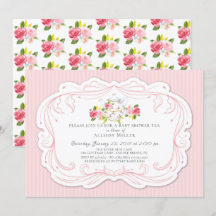 Invitación a una fiesta de té de Baby Shower Rosa 