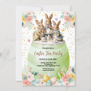 Invitación a una fiesta de té de conejo de Pascua.
